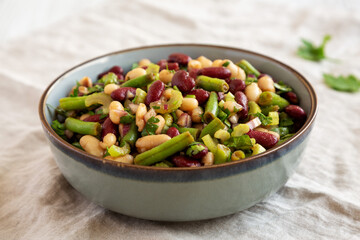 Homemade Three Bean Salad in a Bowl, low angle view.