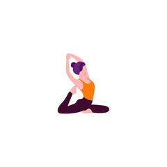 Amazing cartoon girl in yoga lotus pose with. Practicing yoga. Vector illustration. Young and happy woman meditates