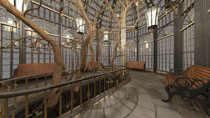 ガーデンルームのある庭園