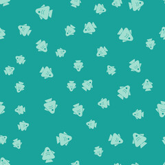 Green Fish icon isolated seamless pattern on green background. Vector
