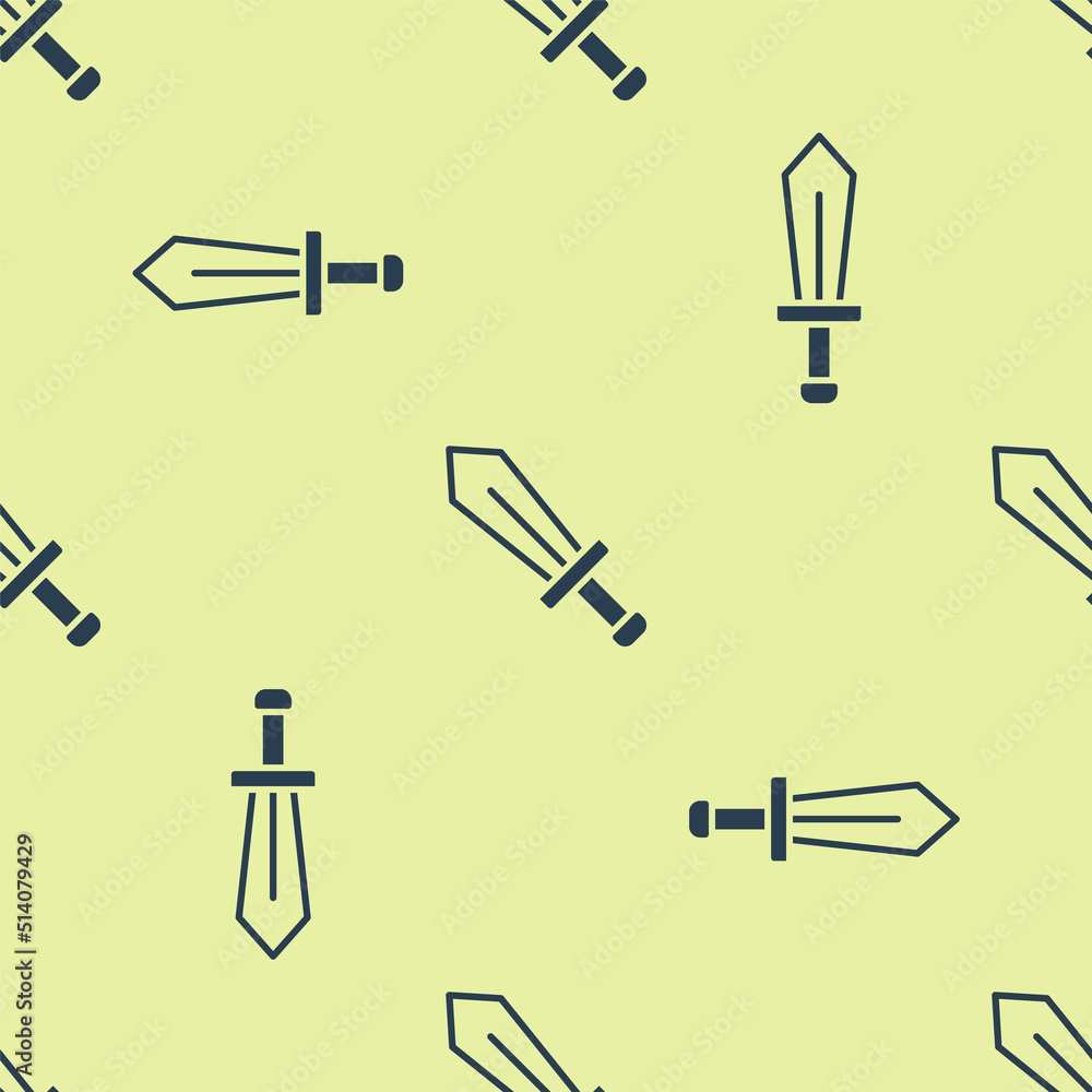 Poster blue sword for game icon isolated seamless pattern on yellow background. vector
