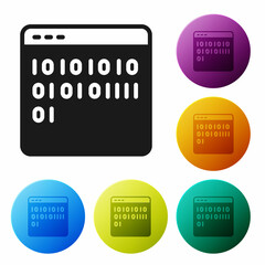 Black Binary code icon isolated on white background. Set icons in color circle buttons. Vector