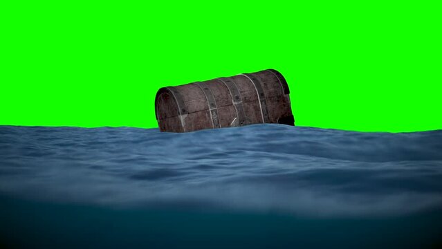 Treasure chest floating in the water green screen
