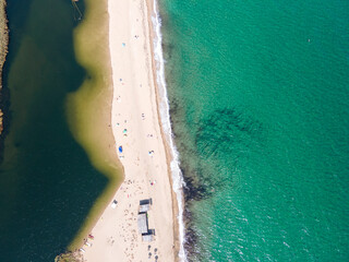 Aerial view of beach at the mouth of the Veleka River, Bulgaria