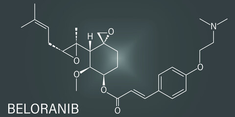 Fototapeta premium Beloranib obesity drug molecule. Skeletal formula.