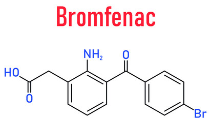 Skeletal formula of Bromfenac NSAID eye drop drug molecule.