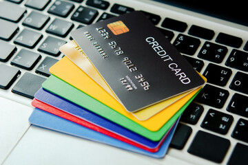 Credit card on laptop. Online payment online store with Credit card. online shopping