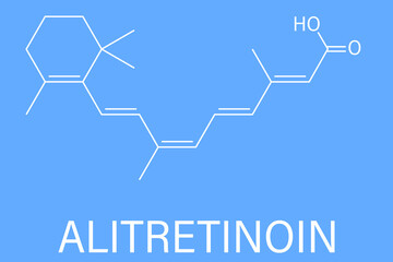 Alitretinoin or 9-cis-retinoic acid. Cancer and eczema drug molecule. Analog of vitamin A. Skeletal formula.