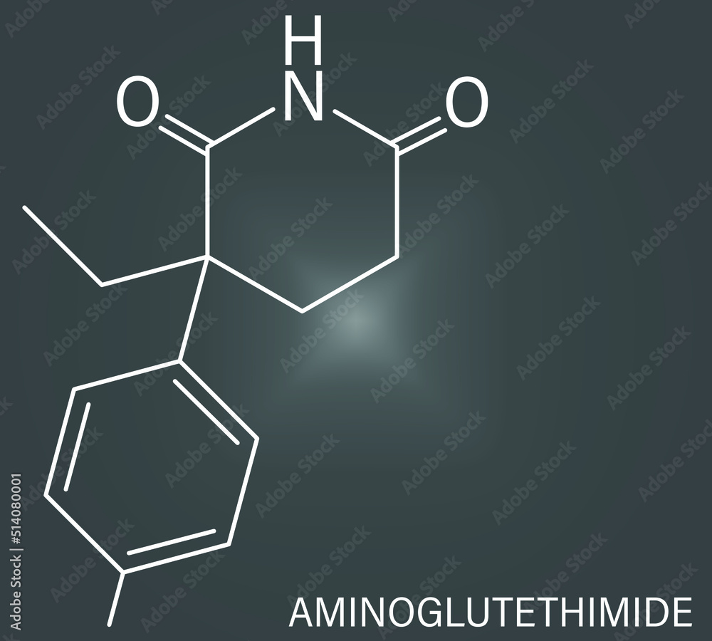 Poster Skeletal formula of Aminoglutethimide anti-steroid drug molecule. Used in treatment of Cushing's syndrome and breast cancer but also by body builders.