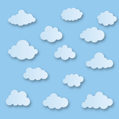 Cartoon Cloud Set isolated on blue sky panorama vector collection. Cloudscape in blue sky, white cloud illustration eps10
