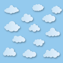 Obraz premium Cartoon Cloud Set isolated on blue sky panorama vector collection. Cloudscape in blue sky, white cloud illustration eps10