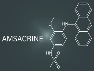 Skeletal formula of Amsacrine cancer drug molecule. DNA intercalating agent. It has been used in acute lymphoblastic leukemia.