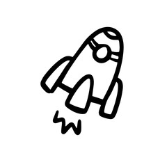 Rocket spaceship doodle vector hand drawn icon. Simple sketch outline. Drawing element silhouette