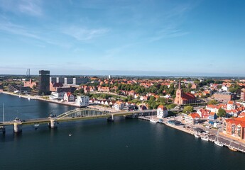 Cityscape of Sonderborg (S&oslash;nderborg, Denmark) on sunny summer day. Panoramic aerial view on the city