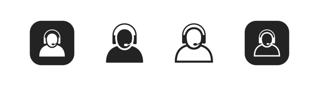 Support Icon. Call Center Vector Symbol. Simple Outline Customer Service Icons. Operator Message Icons Set.