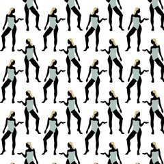 Vector pattern with hand drawn minimalistic placard with illustration of girl with blond hair. Creative abstract artwork . Template for card, poster, banner, print for t-shirt, brochure.