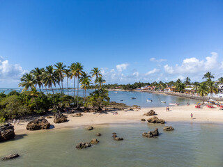 Amazing paradise beach on island with many coconut trees - Morro de Sao Paulo, Bahia, Brazil