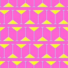 Cocktail seamless pattern. Icons of alcohol drink in pop art color palette. Cocktail party background. Modern design for print on fabric, wrapping paper, wallpaper, packaging. Vector illustration