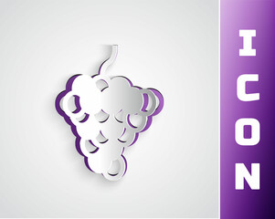 Paper cut Grape fruit icon isolated on grey background. Paper art style. Vector