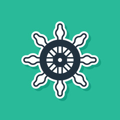 Obraz premium Blue Ship steering wheel icon isolated on green background. Vector