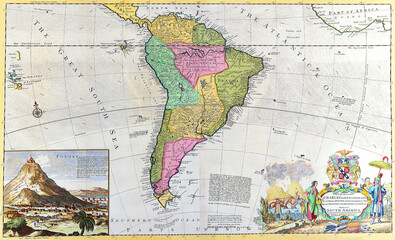 Old map Of South America