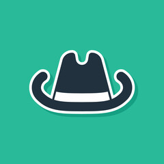 Blue Western cowboy hat icon isolated on green background. Vector