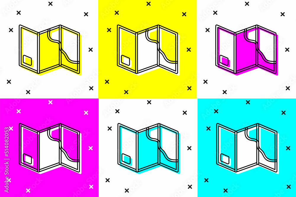 Poster set folded map icon isolated on color background. vector