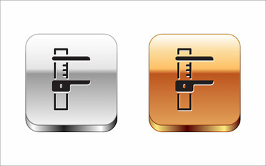 Fototapeta premium Black Calliper or caliper and scale icon isolated on white background. Precision measuring tools. Silver and gold square buttons. Vector