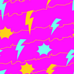 Seamless Retro 80s boom lightning bolt Pattern Background