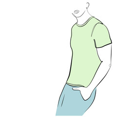 Abstract man line art on white isolated background. Person in dress stands in a relaxed position vector illustration