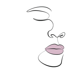 Abstract man face one line drawing on white isolated background