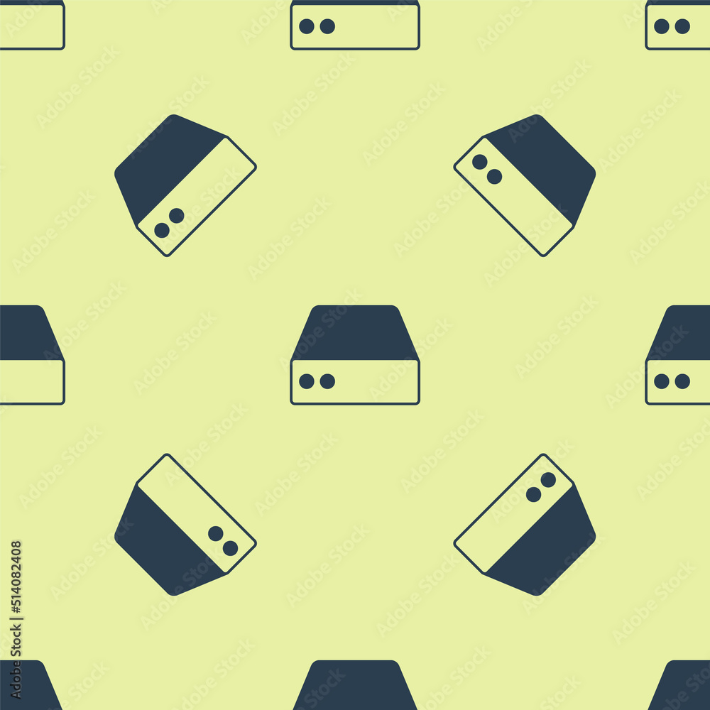 Poster blue server, data, web hosting icon isolated seamless pattern on yellow background. vector