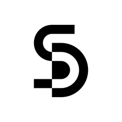 Letter SD pixel digital negative space logo