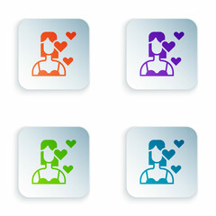 Color Love yourself icon isolated on white background. Self love. Self care and happiness. Set colorful icons in square buttons. Vector