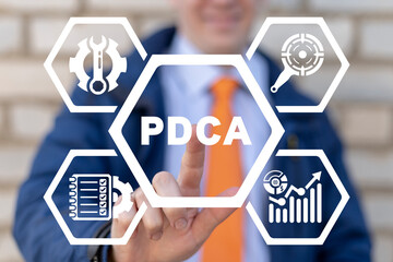 Concept of PDCA Plan Do Check Action. Business decision-making methodology used in quality...