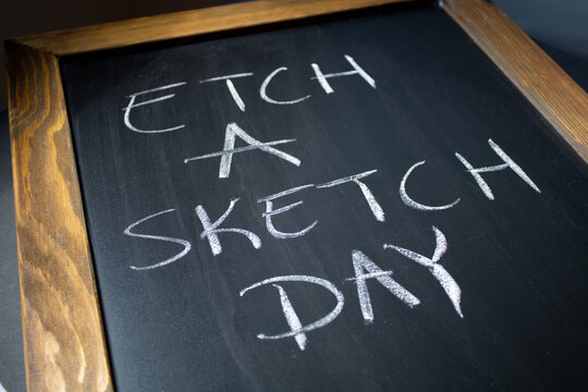 Etch a Sketch Day is on a chalkboard