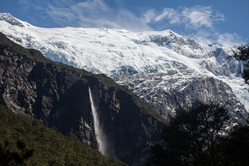waterfall in snowy mountains