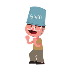 kid playing with bucket