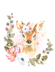 Obraz Bambi z kwiatową ramą