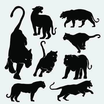 black panther silhouette vector illustration set