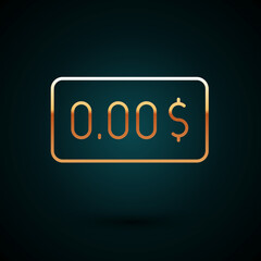 Gold line Zero cost icon isolated on dark blue background. Empty bank account. Vector