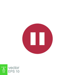 Pause icon. Simple flat design style. Button, sign, round, symbol, play, speaker, video concept. Vector illustration isolated on white background, Eps10.