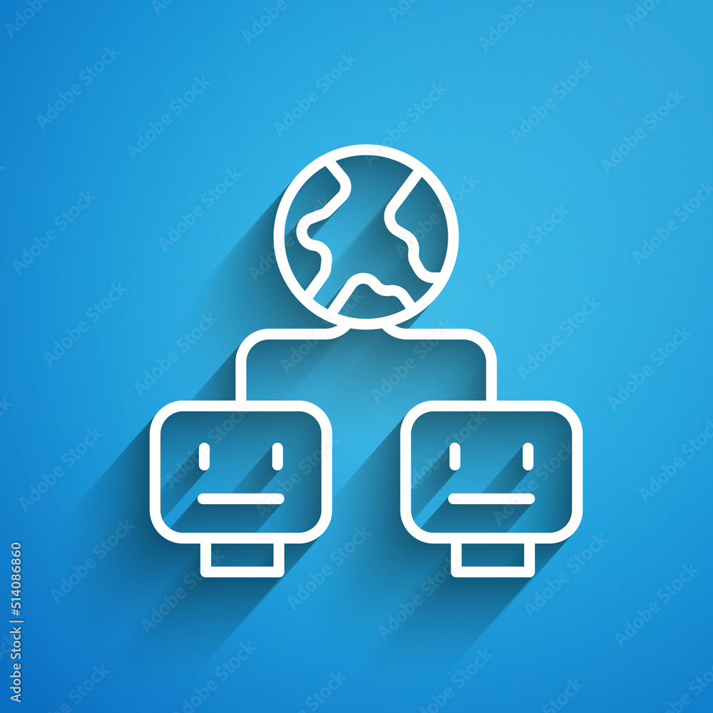 Poster white line artificial intelligence icon isolated on blue background. machine learning, cloud computi