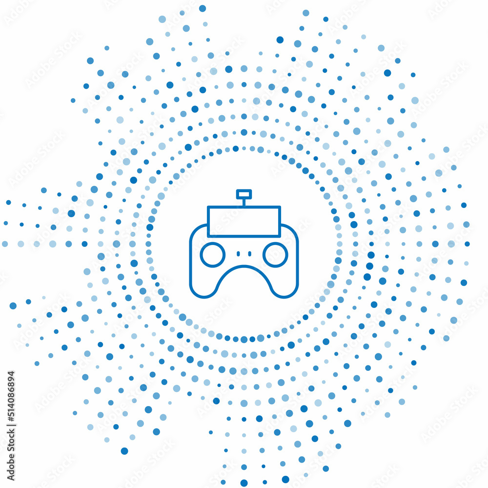 Poster blue line remote control icon isolated on white background. abstract circle random dots. vector