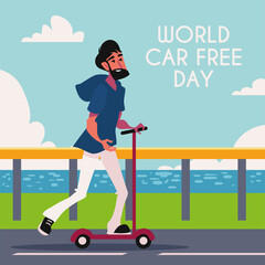 world car free day, guy in kick scooter