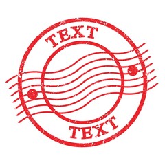 TEXT, text written on red  postal stamp.