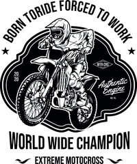 Obraz premium Design T-Shirt Badge Motocross Forced To Work 3 Emblem