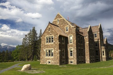 Fototapeta na wymiar Historic Banff National Park Administration Building, recognized Canada Federal Heritage Landmark Built in 1934
