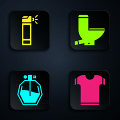 Fototapeta premium Set T-shirt, Bottle with nozzle spray, Perfume and Toilet bowl. Black square button. Vector