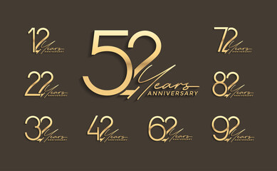 set of anniversary premium golden color on brown background for special celebration